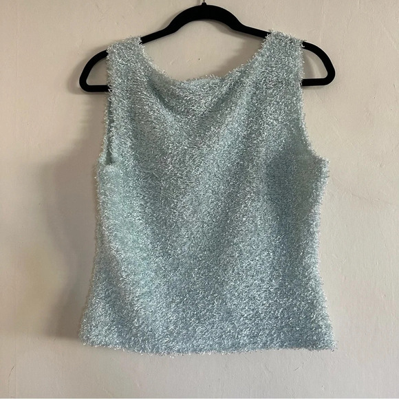 Vintage Y2K Fuzzy Tank Top Size L Baby Blue Eyelash Textured Sleeveless Cami - Picture 7 of 7